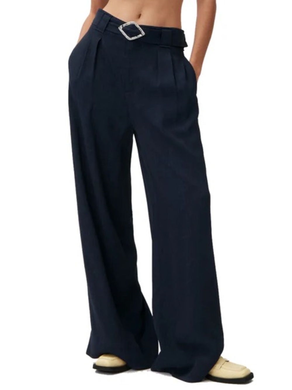 GANNI Navy Wide-Leg Trousers Size 0